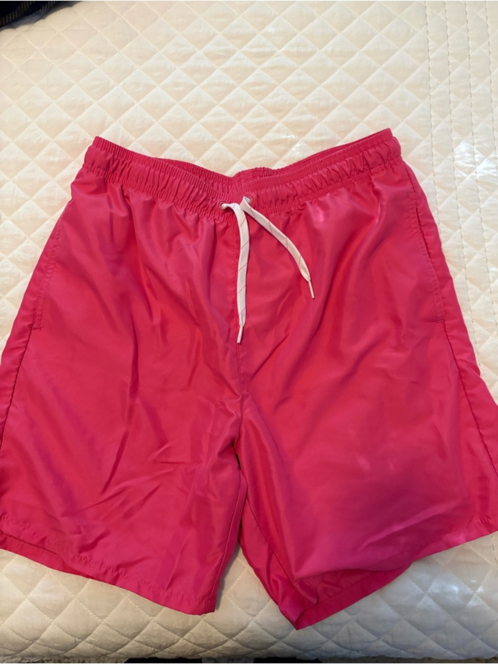 Old Navy Men's Bright Pink Swim Trunks with White Drawstring